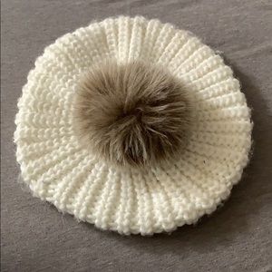 Beret with puff ball